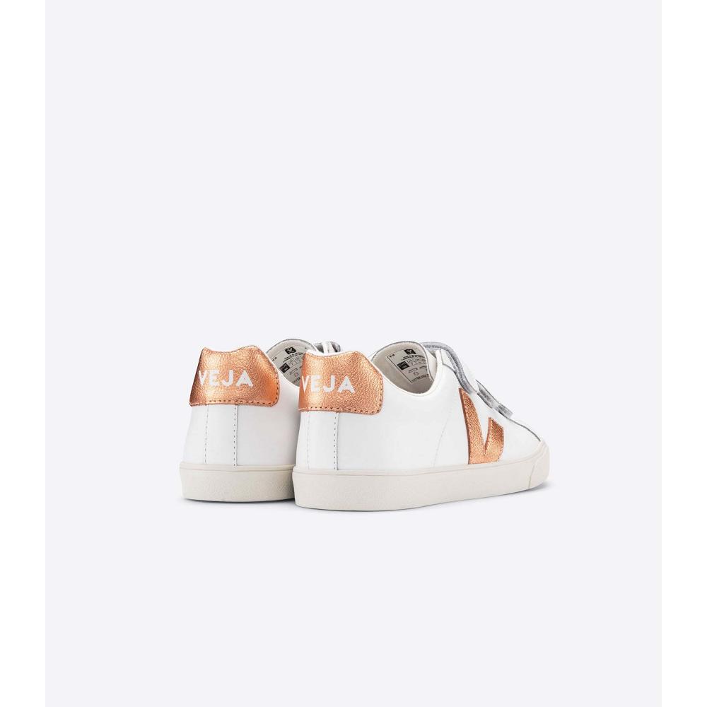 Veja 3-LOCK LEATHER Women's Sneakers White/Orange | NZ 604UZG